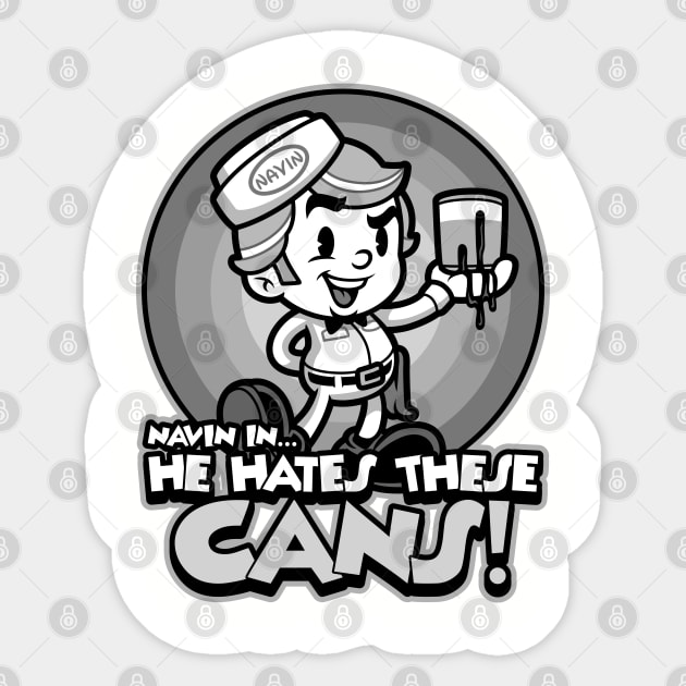 He Hates These Cans Sticker by harebrained